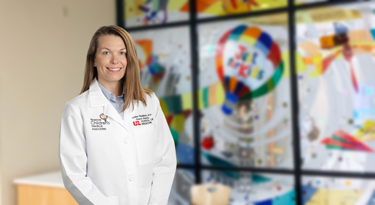 Amber L. Pendleton, M.D., who led an effort to implement the principles of trauma-informed care across a Louisville, Kentucky, pediatric practice and community resources, is shown.